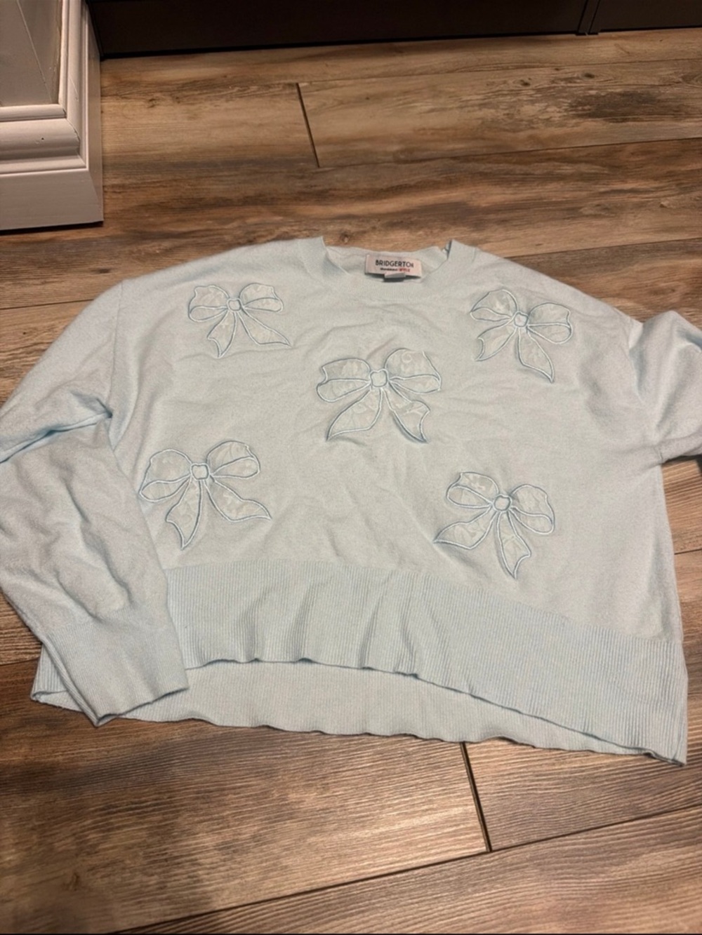 Bridgeton Light Blue Bow Embroidered Women's Sweater